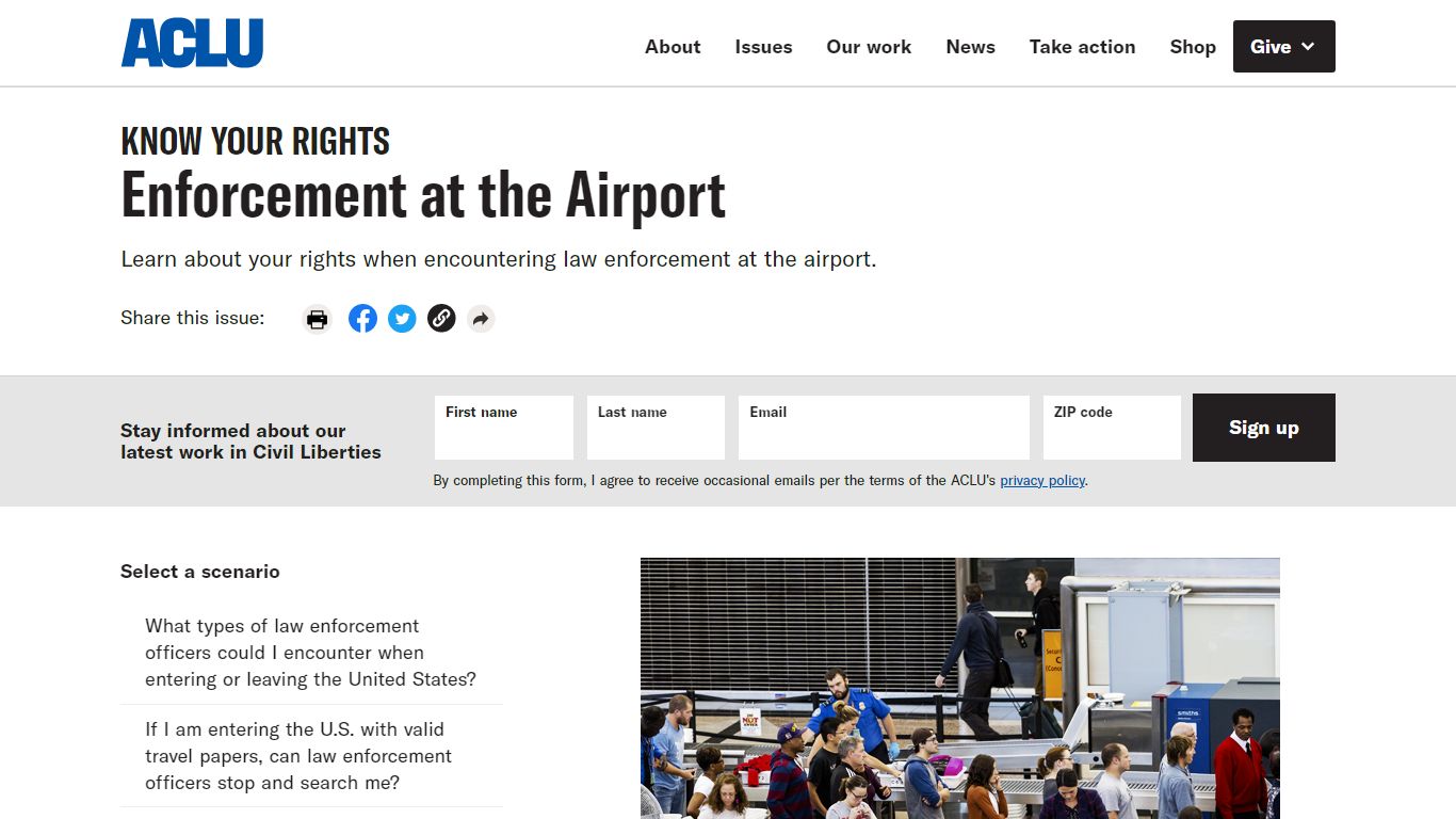 Know Your Rights | Enforcement at the Airport | ACLU